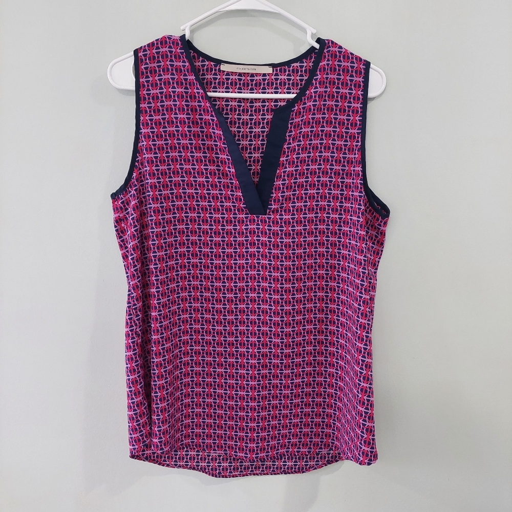 41 Hawthorn blouse Medium blue purple red geometric pattern sleeveless v-neck